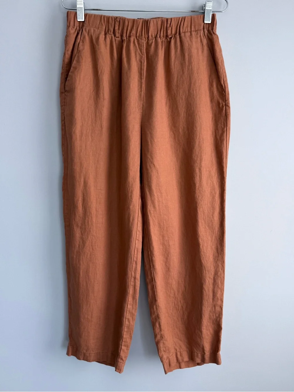 Quince 100% European Linen Pants Terracotta Rust Lagenlook Easy Pull-On Small S